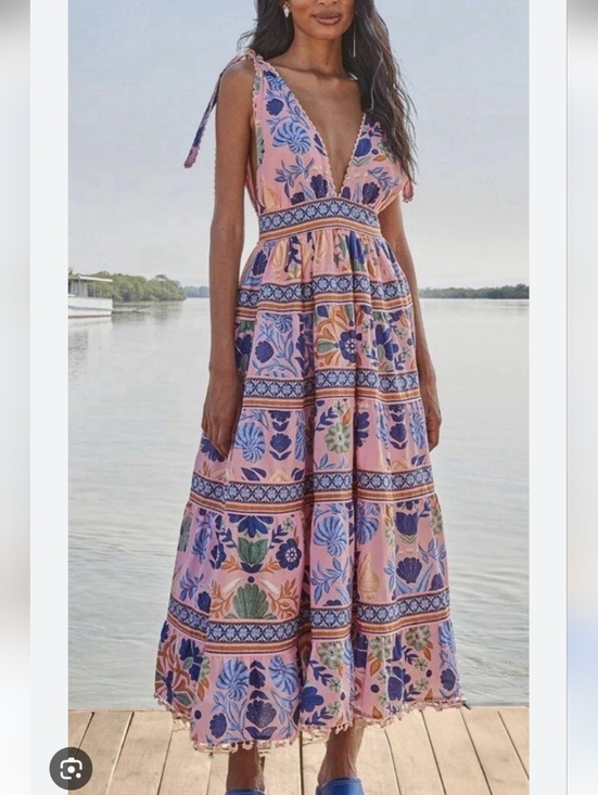 FARM Rio Dresses & Skirts - NWT FARM Rio Pink Floral/ Nautical V-Neck Tiered Maxi Dress Size Lrg